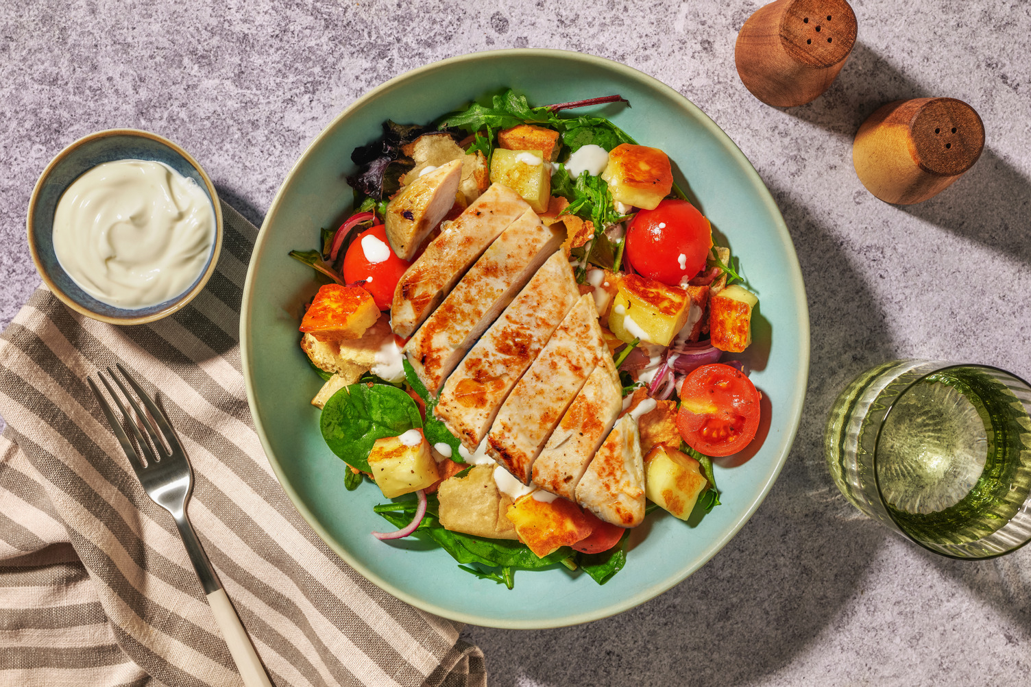 Chicken, Golden Halloumi and Pitta Chips Salad