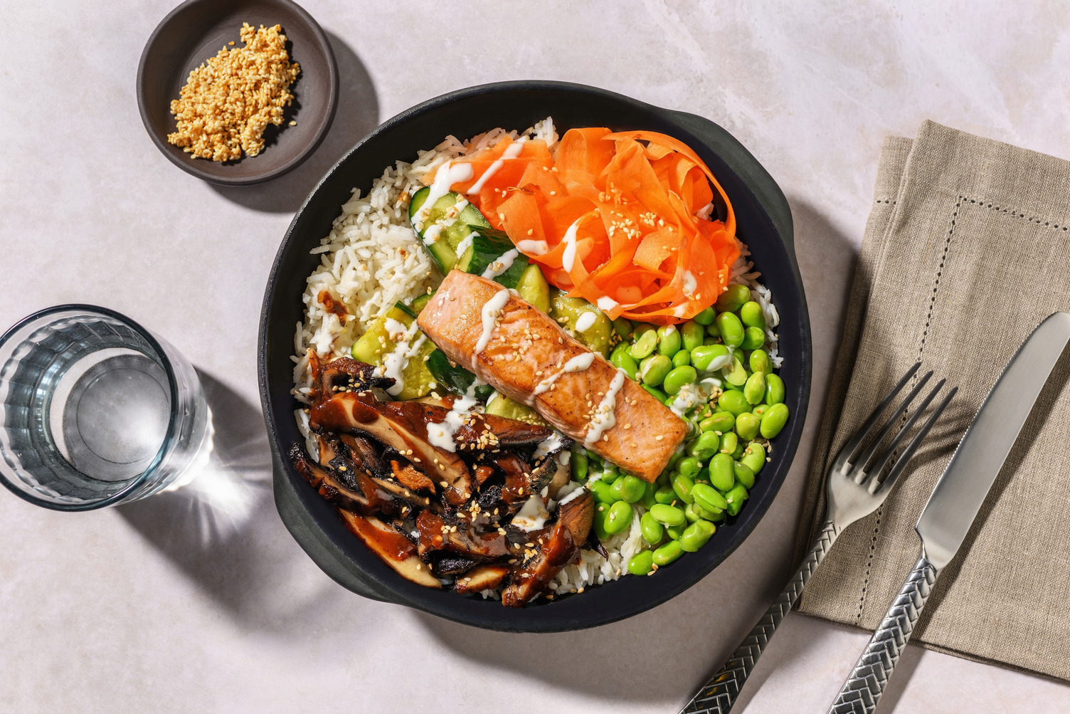 Hoisin Salmon and Portobello Mushroom Bento Style Bowl