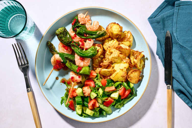 Chilli Garlic Double Prawn and Padron Pepper Skewers