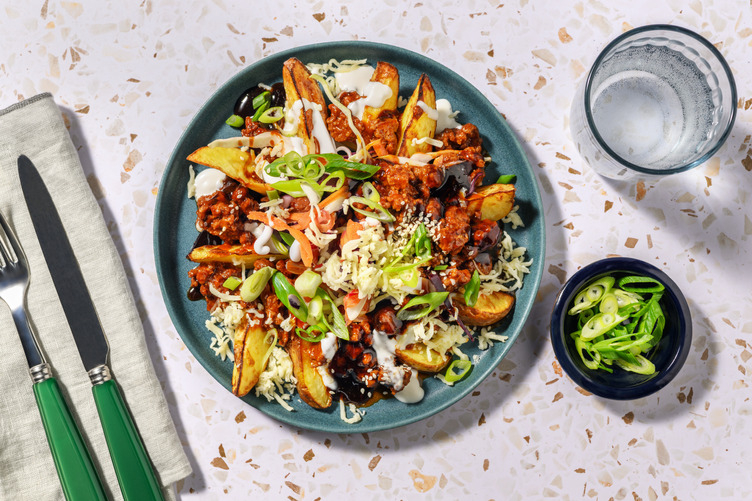 Cheesy Korean Inspired Pork Loaded Wedges