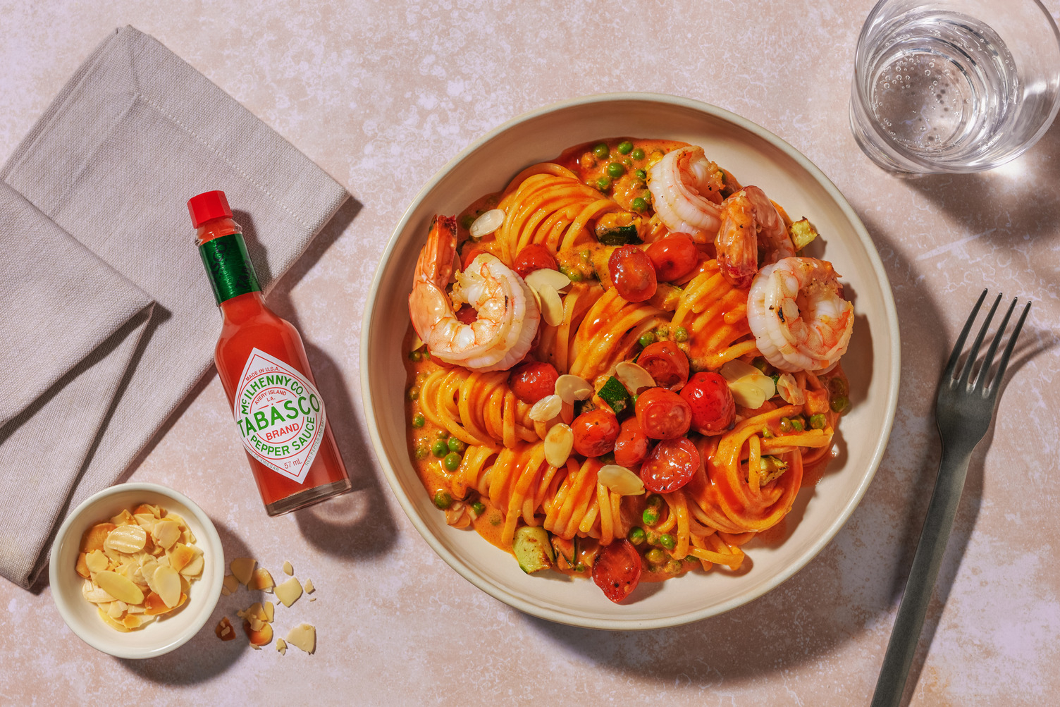 Rosé Style Prawn Linguine & TABASCO® Sauce Drizzle