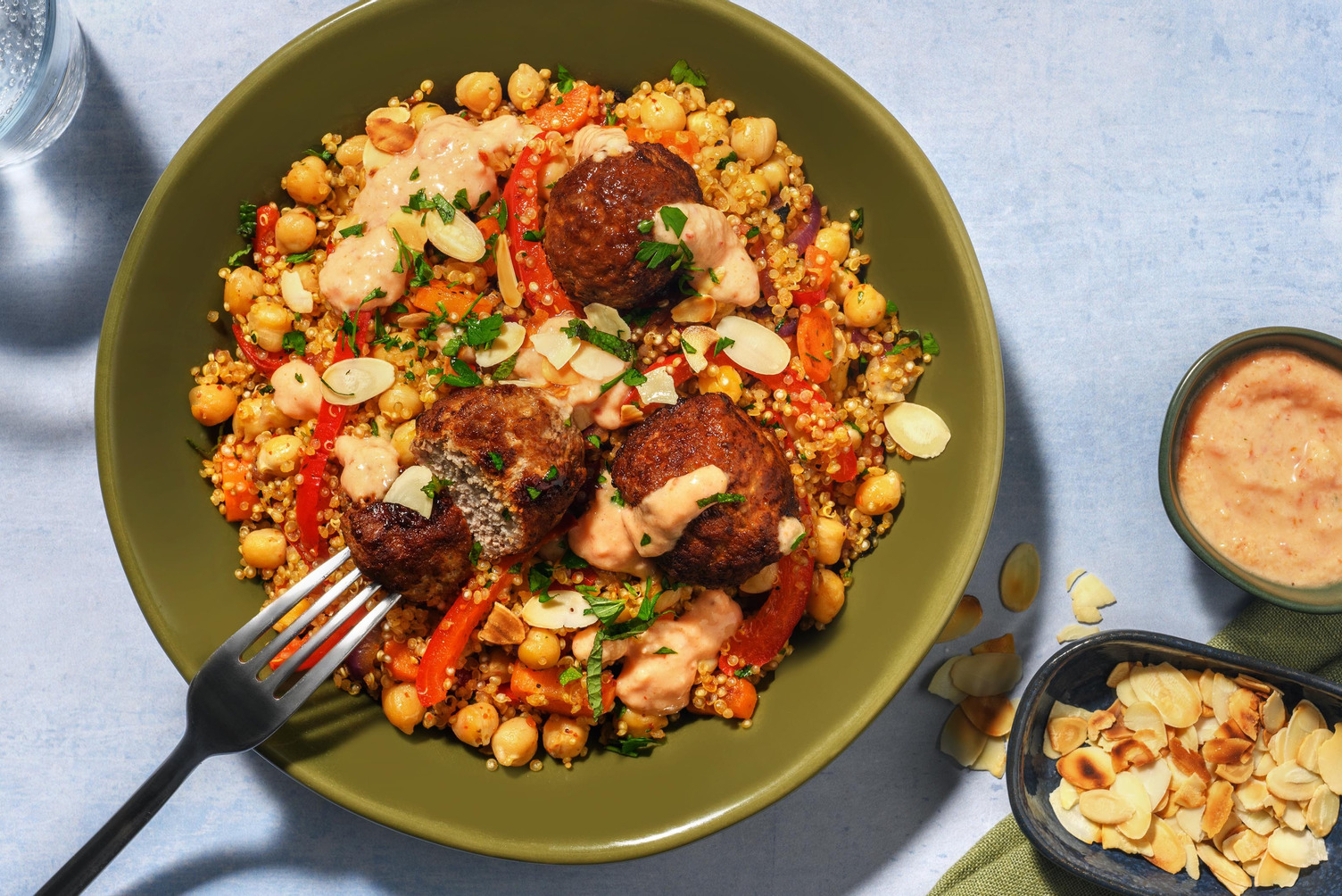 Chicken Meatballs with Apricot-Harissa Dressing