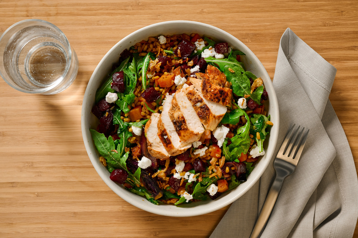 Chicken, Beetroot, Sweet Potato and Goat's Cheese Spelt Bowl