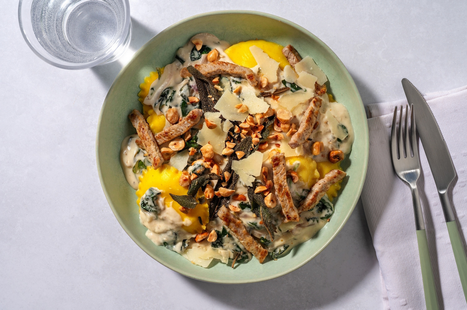 Kürbis-Girasoli mit Salbei & Bio-Schweinefilet