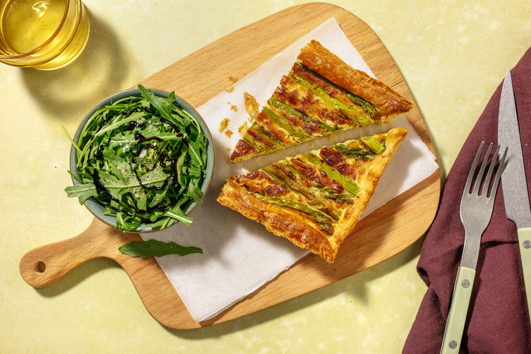 Cheesy Asparagus Puff Pastry Tart with Irish Chicken