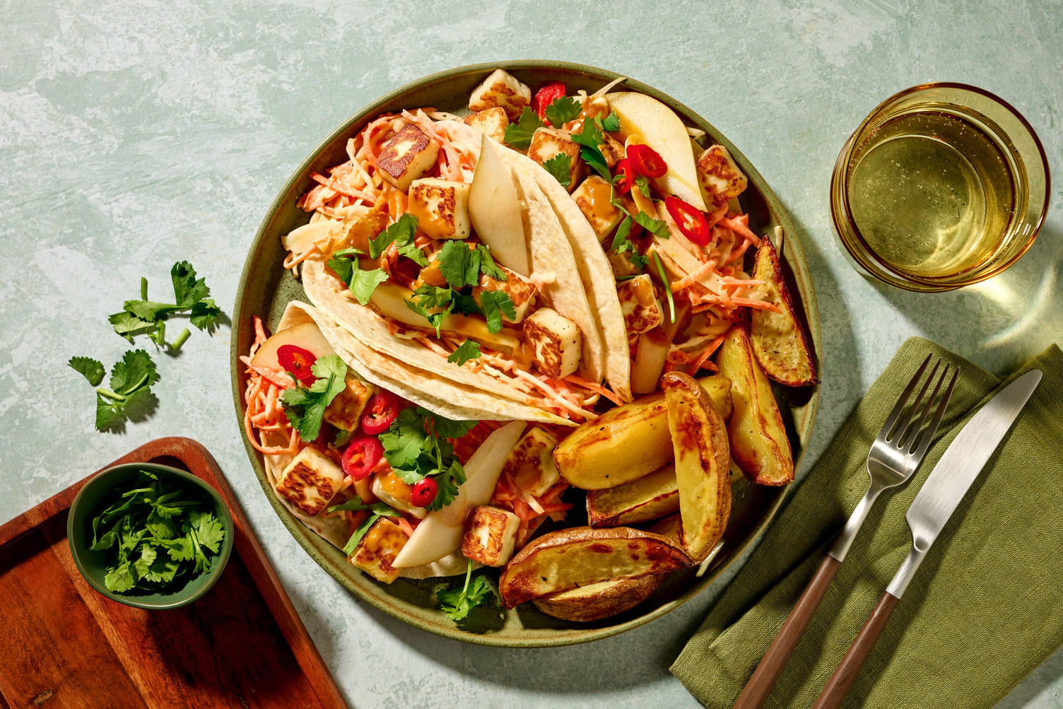 Crispy Halloumi Katsu Curry Tacos