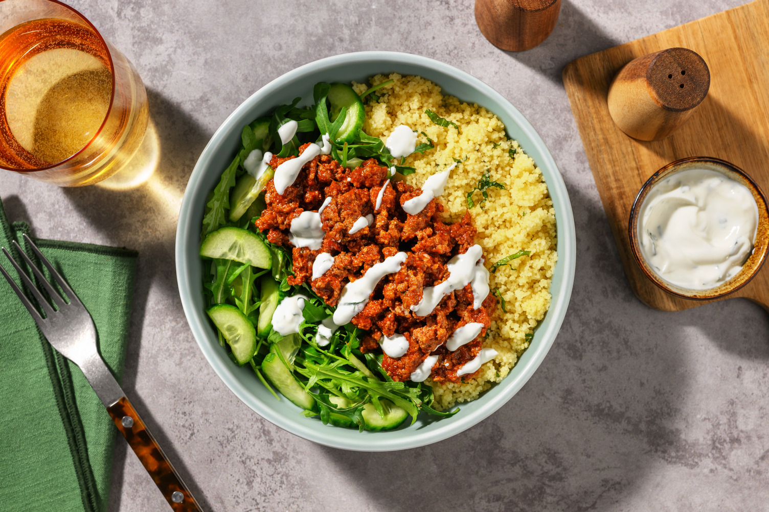 Greek Style Double Oregano Lamb and Couscous Bowl