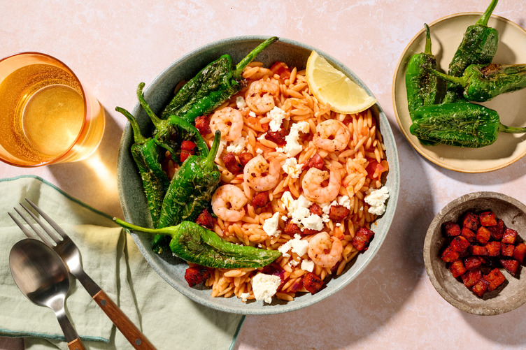 Fragrant Chorizo and Prawn Orzotto with Padron Peppers