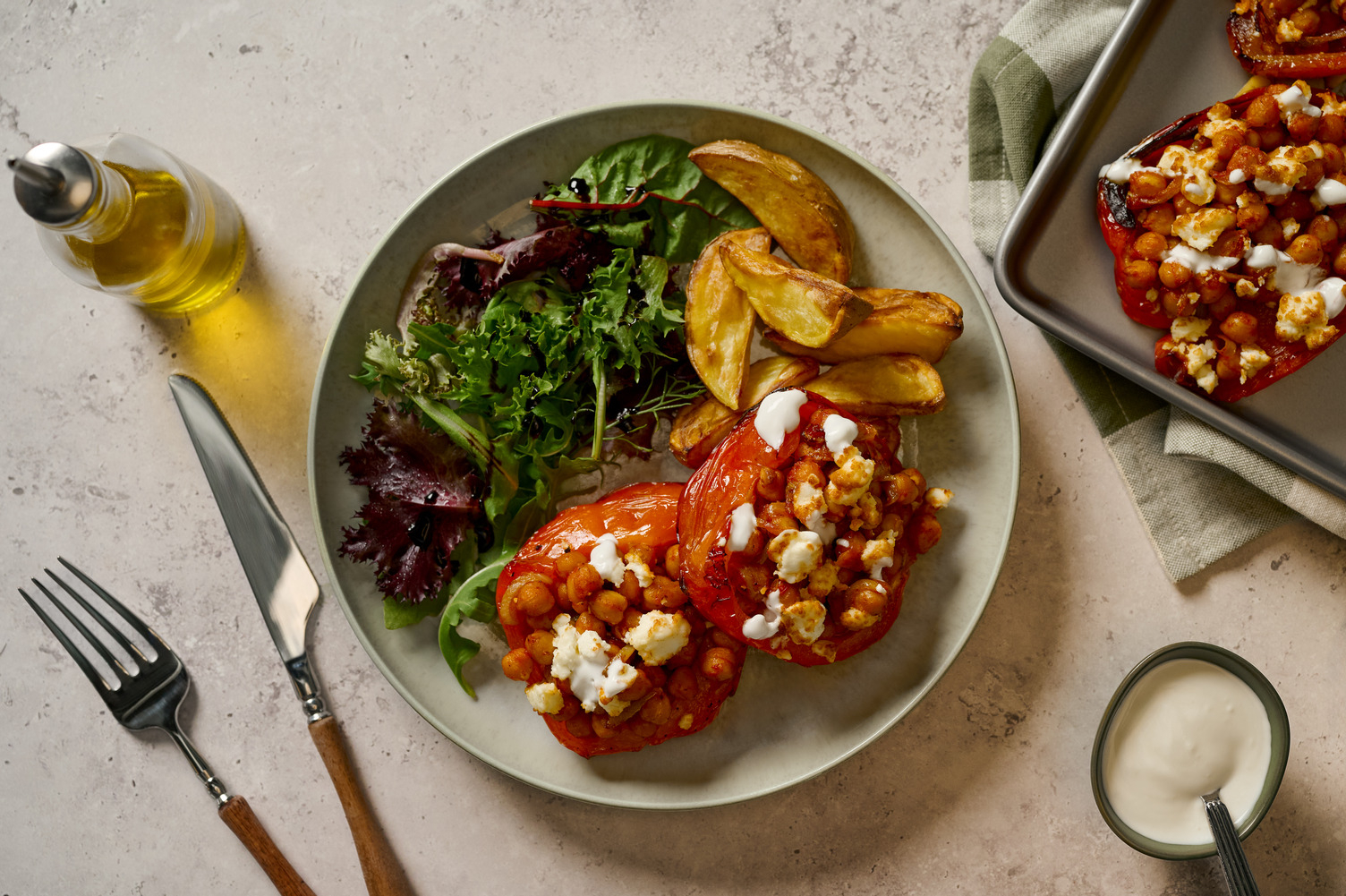 Spiced Chickpea, Cheese and Onion Stuffed Peppers
