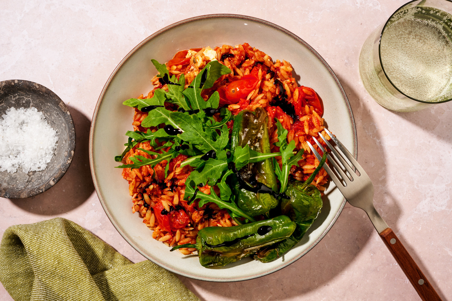 Padron Pepper and Baked Cheese Orzo