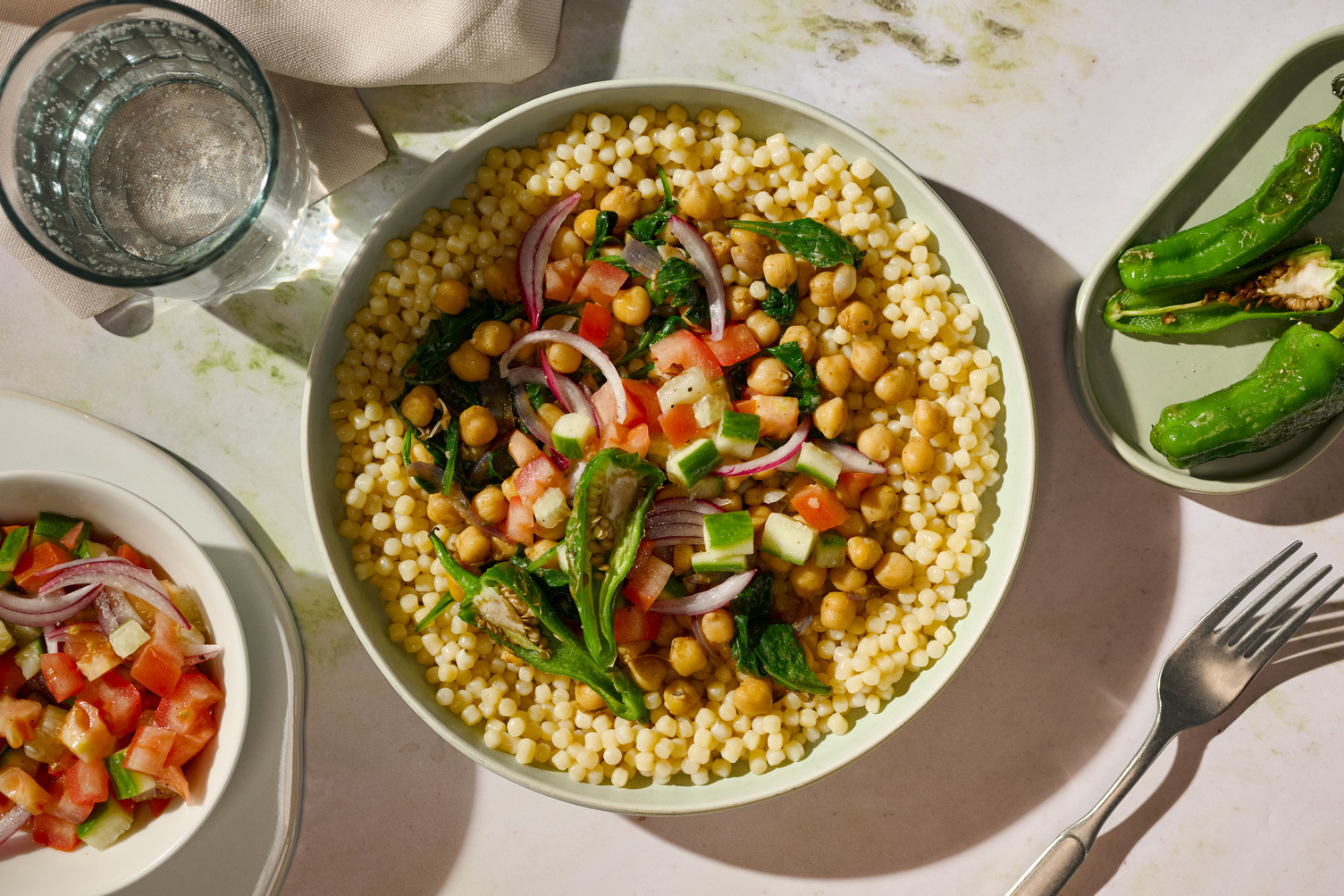 Blistered Padron Pepper and Pearl Couscous Bowl