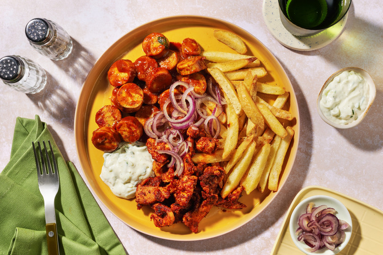 Taxi-Teller mit Gyros und Currywurst