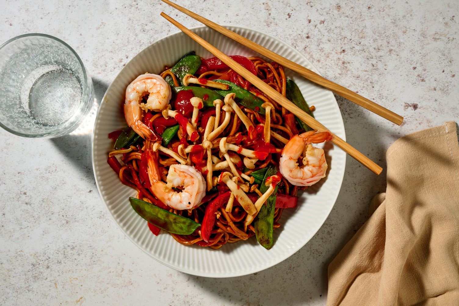 Speedy Shimeji Mushroom and Prawn Noodle Stir-Fry