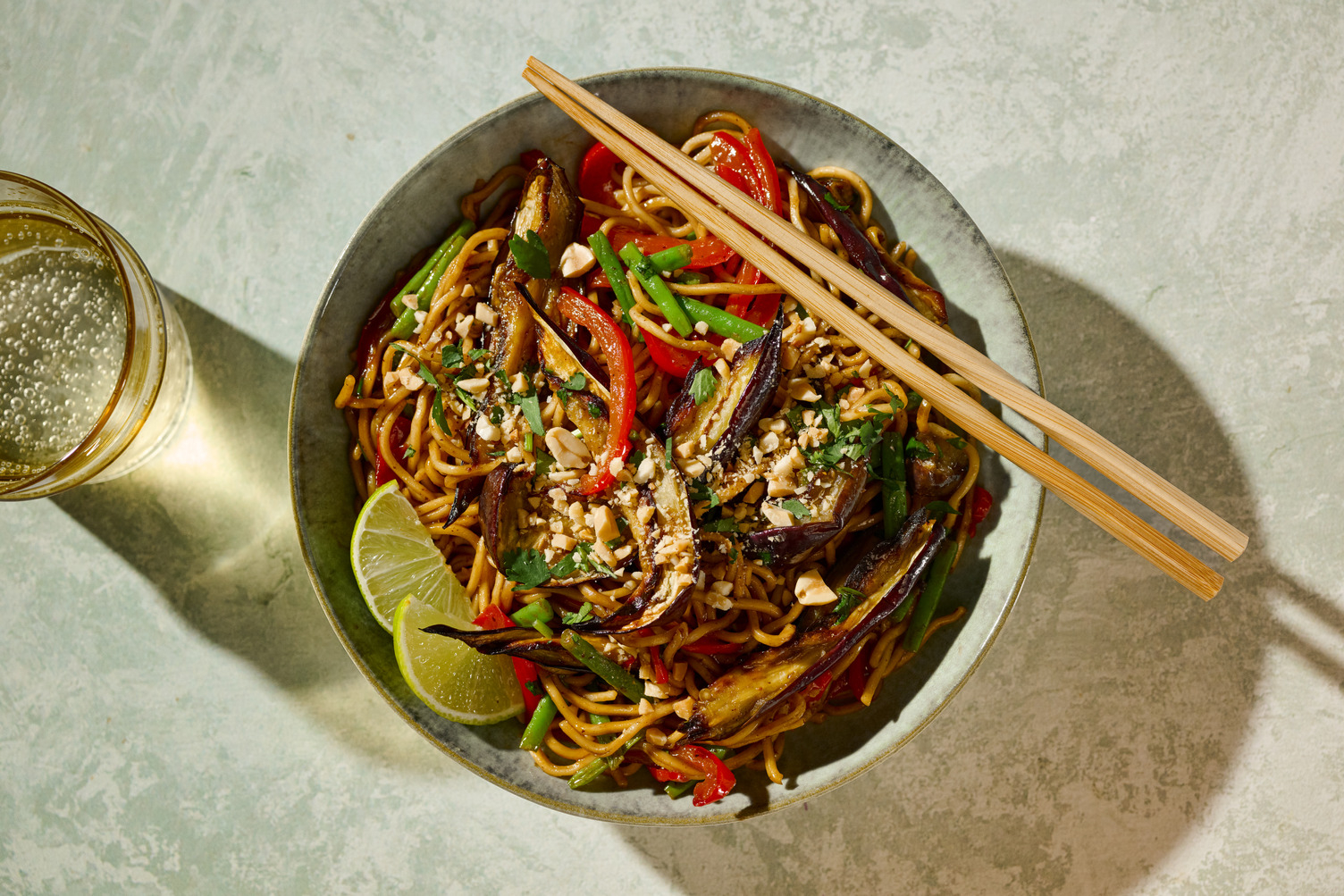Sticky Aubergine, Hoisin and Peanut Noodles