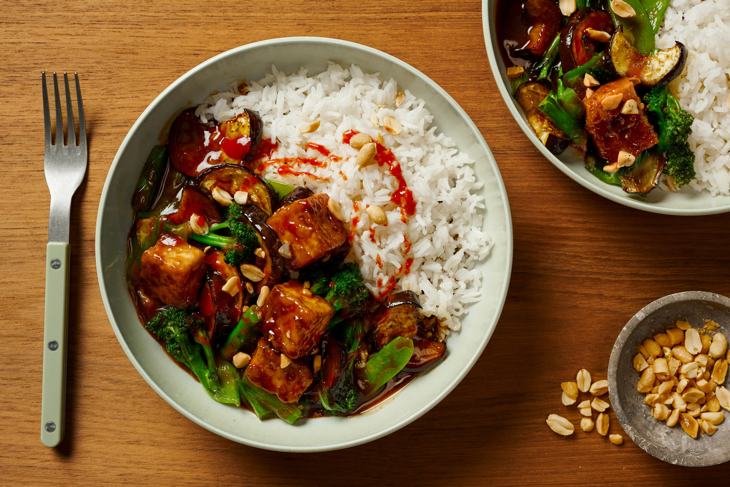 XO Glazed Tofu and Aubergine Rice Bowl