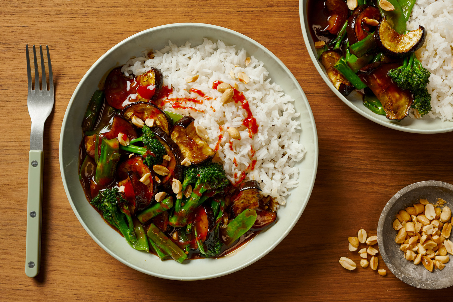 XO Glazed Tofu and Aubergine Rice Bowl