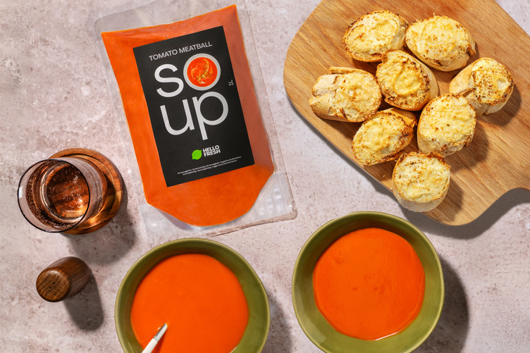 Tomato Meatball Soup and Garlic Bread