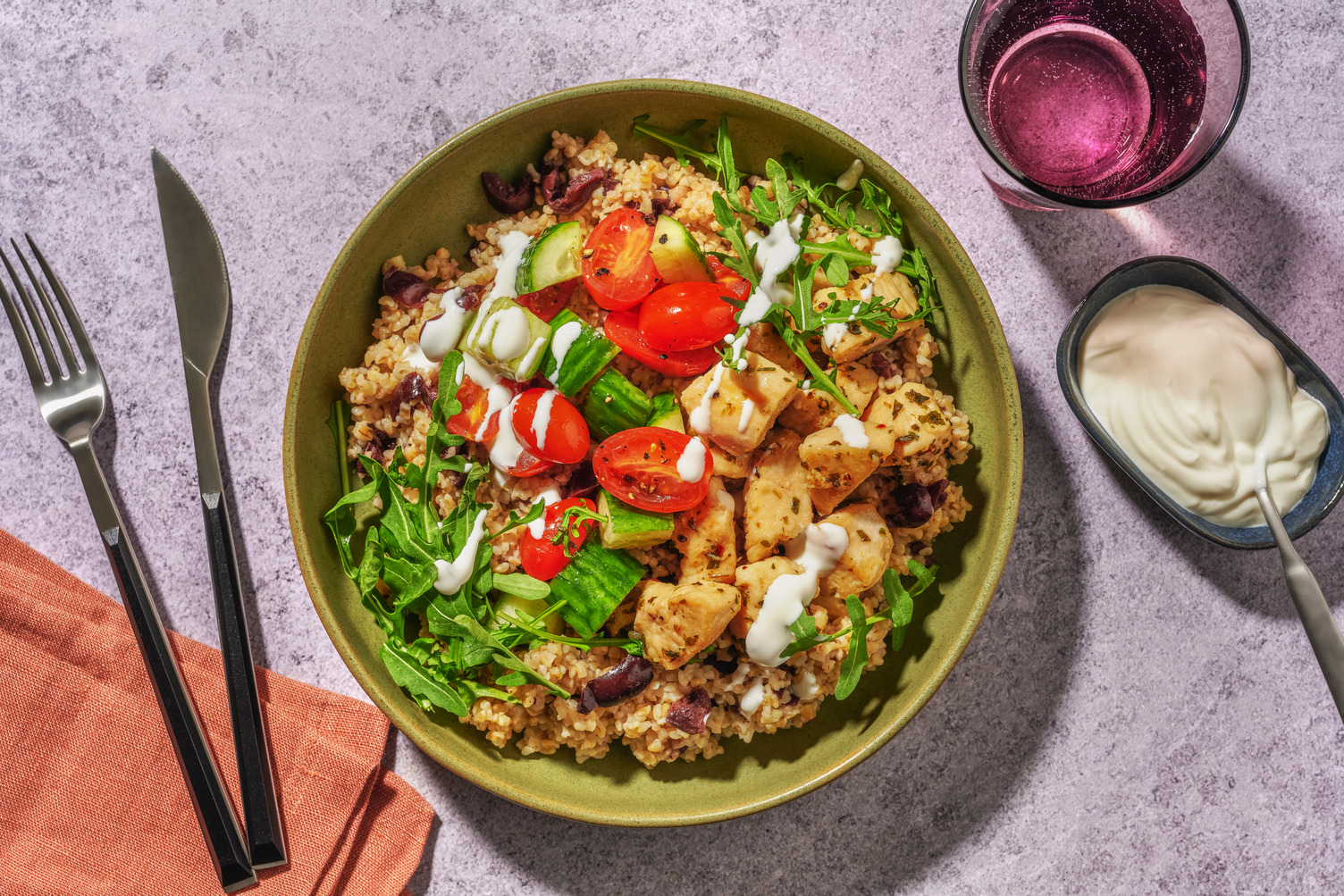 Halloumi & Chicken Gyros Inspired Bulgur Bowl