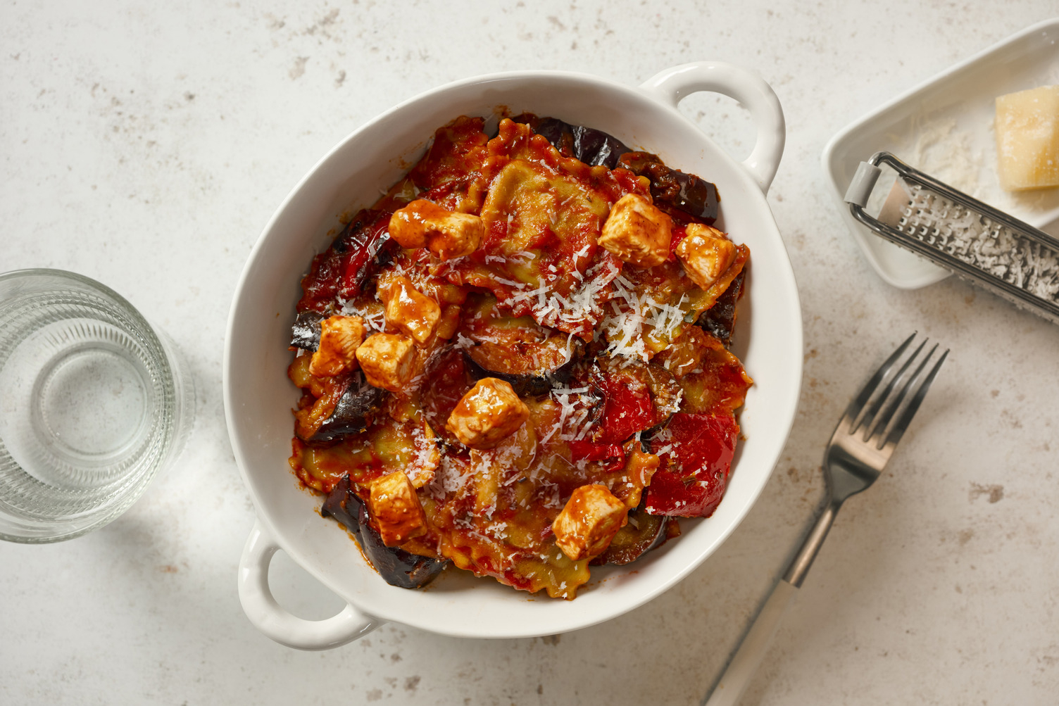 Chicken and Cured Ham Tortelloni in Red Wine & Oregano Sauce