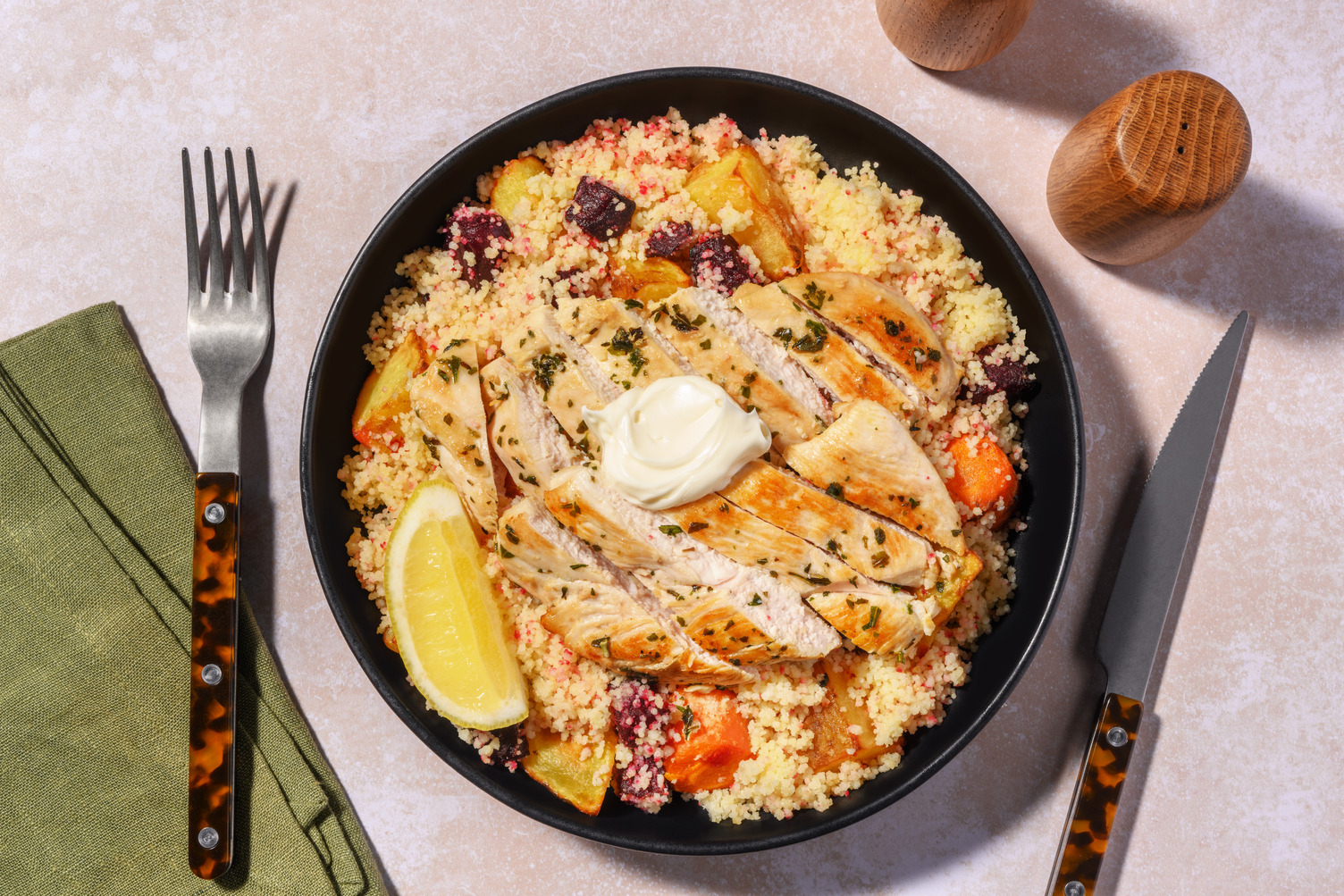 Garlicky Herb Halloumi & Cheesy Veg Couscous