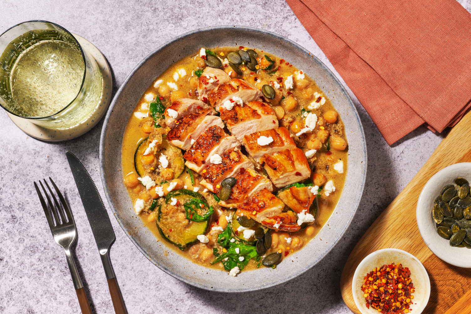 Seared Chicken on Cashew & Miso Braised Chickpeas