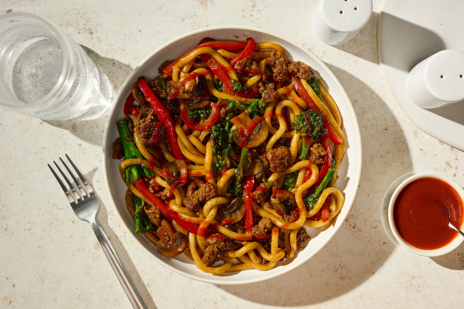 One Pan Double Hoisin Lamb Udon Noodle Stir-Fry