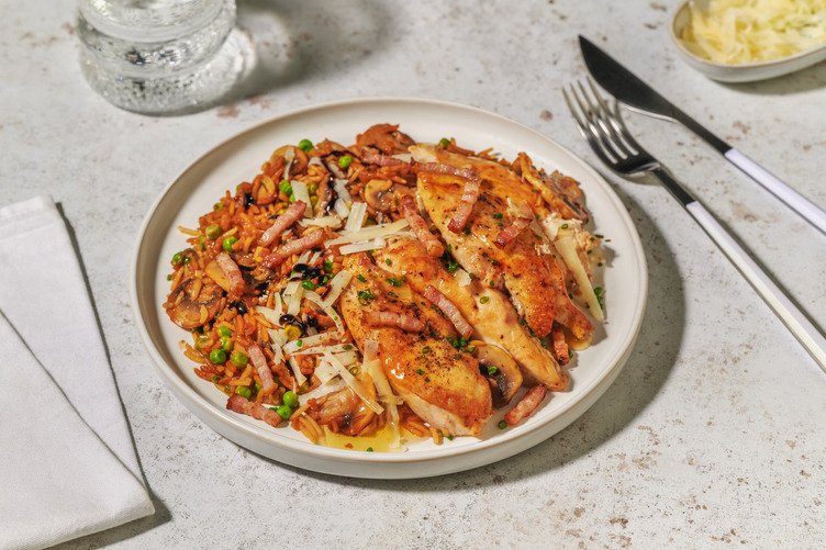 Crispy Chicken and Bacon & Black Garlic Rice