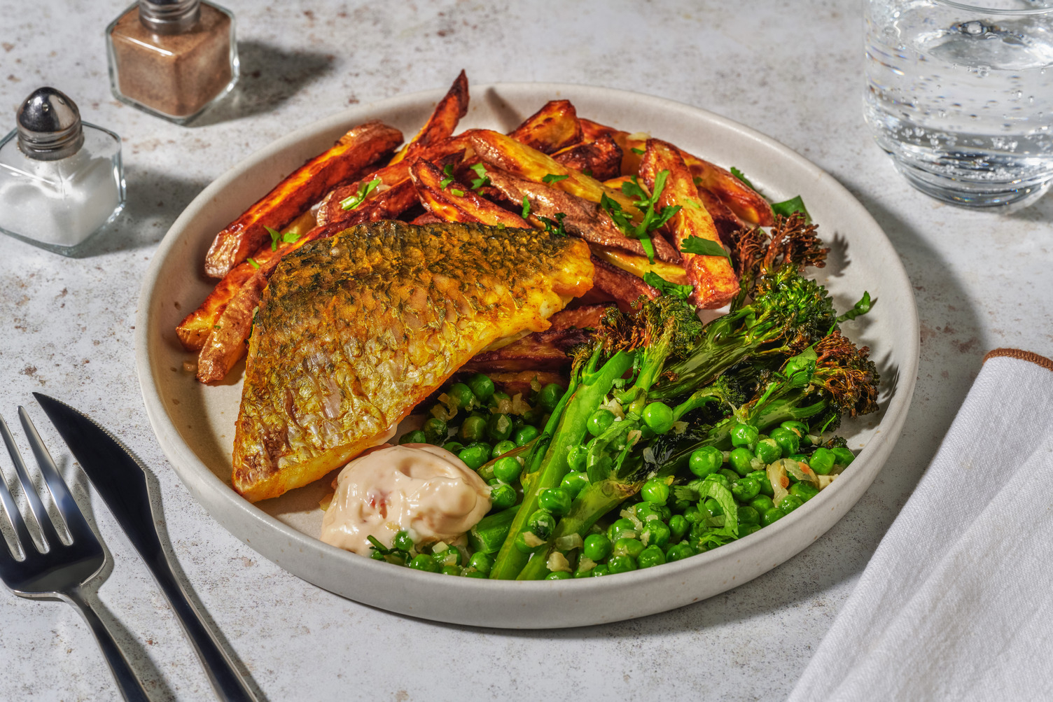 Curried Baked Double Barramundi and Chips