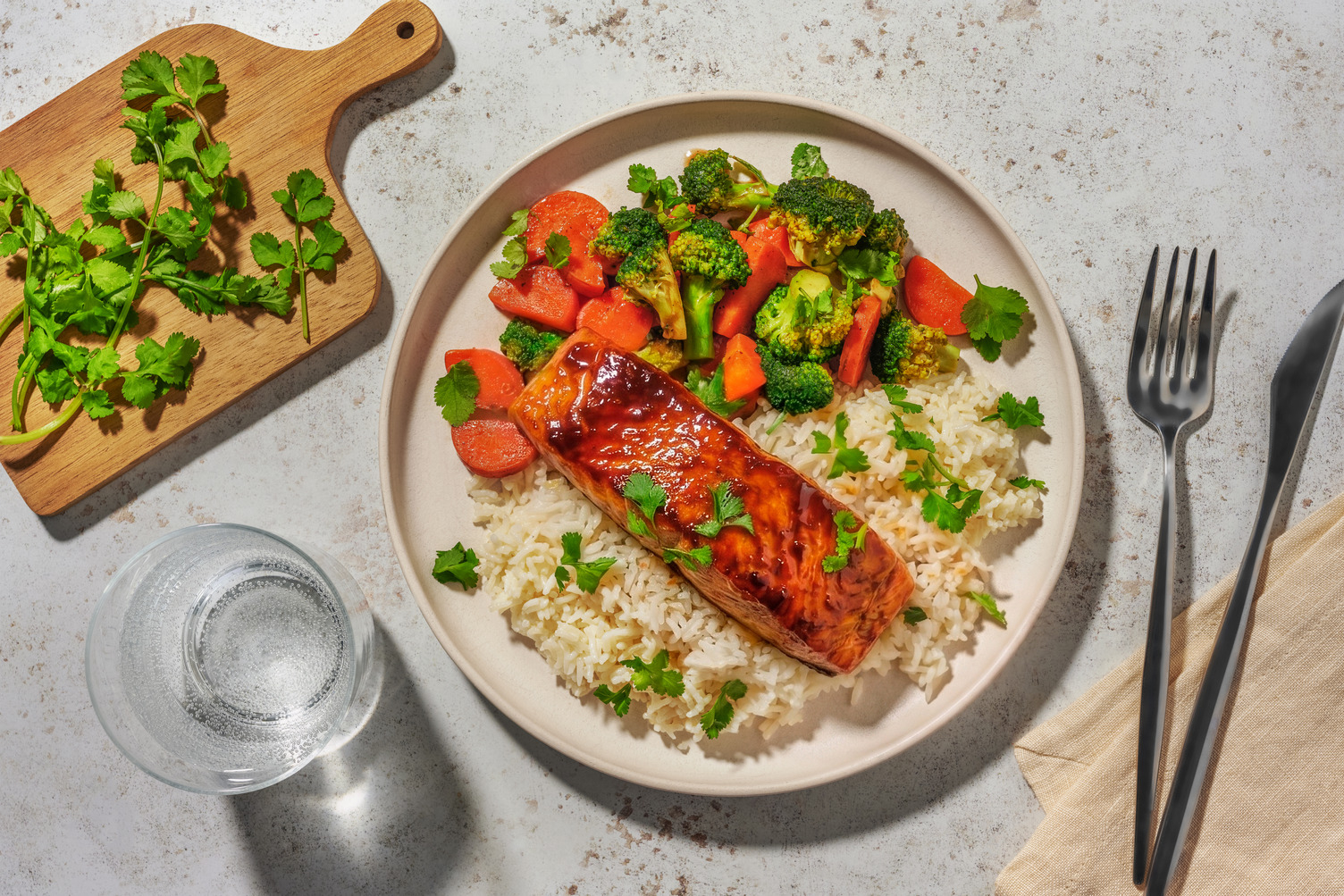 Soy-Ginger Salmon and Garlic Rice