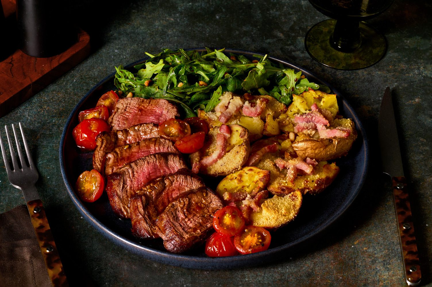 21 Day Aged Rump Steak and Bacon Smashed Potatoes