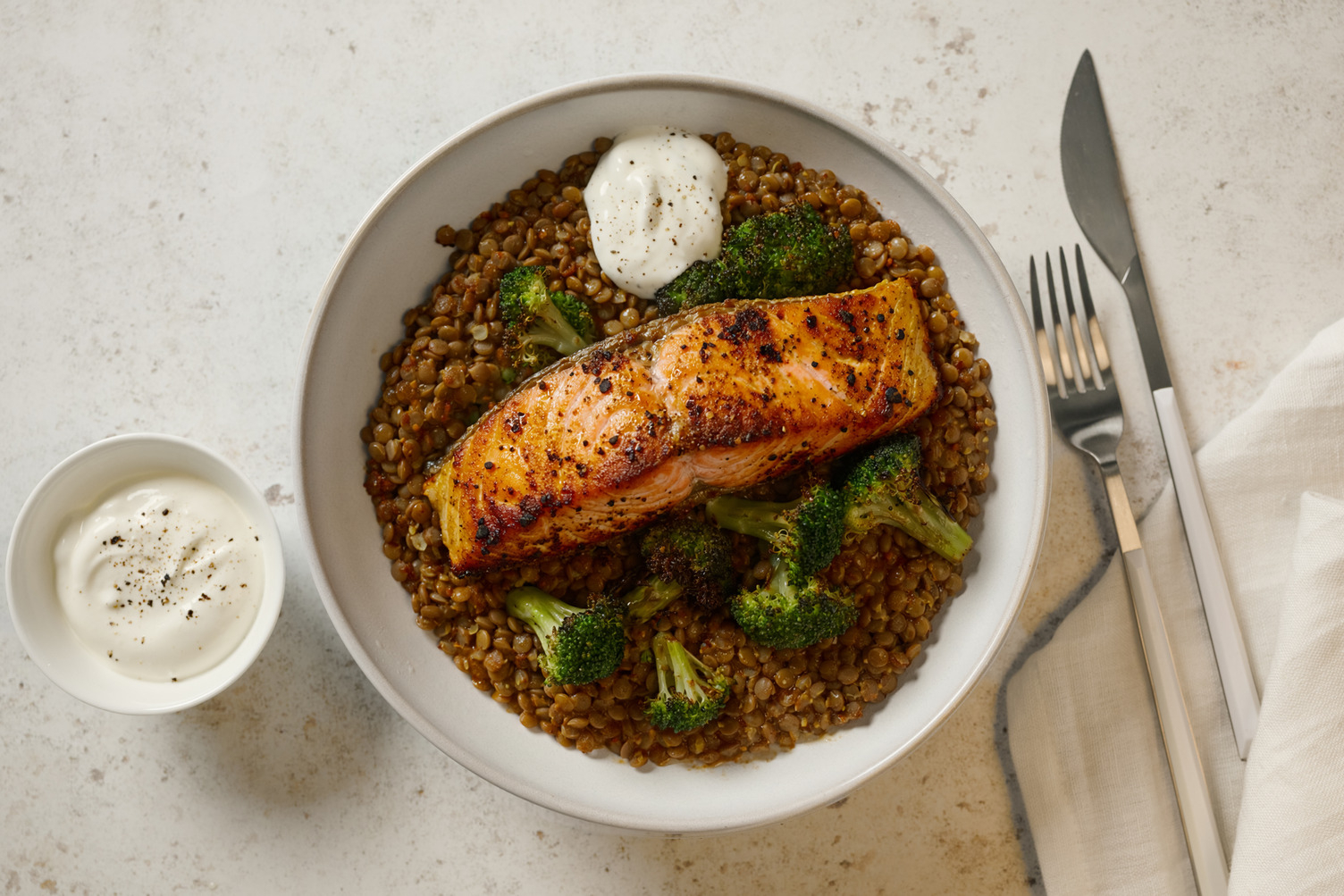 Middle Eastern Style Spiced Salmon & Lentil Salad