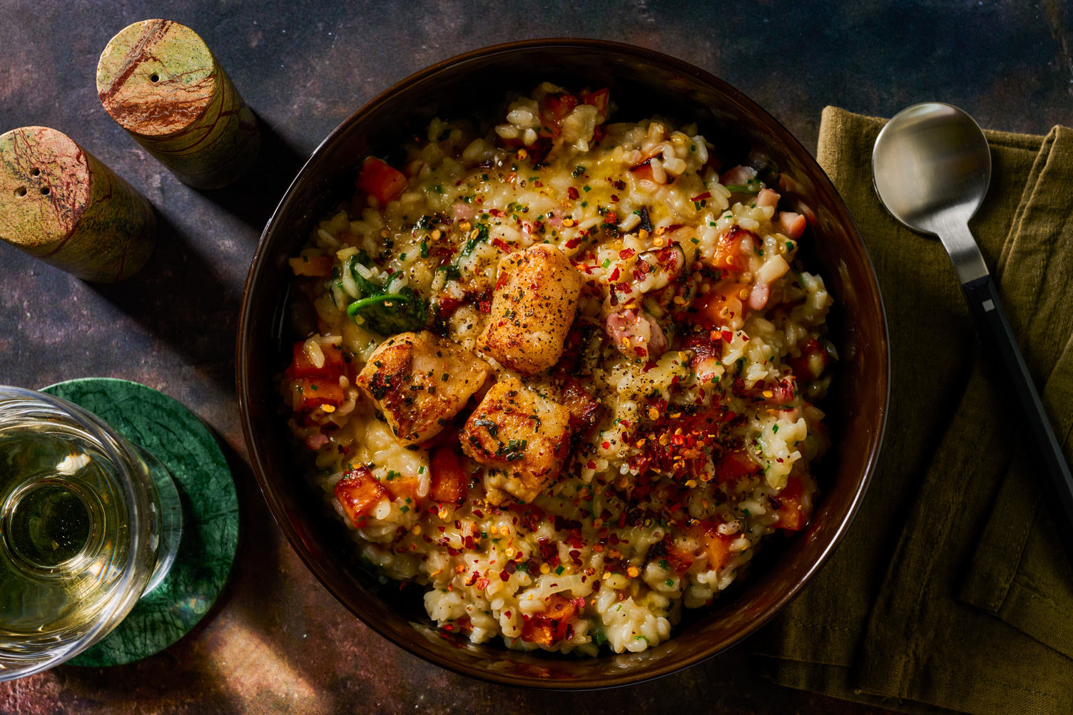 Monkfish, Bacon and Butternut Oven-Baked Risotto