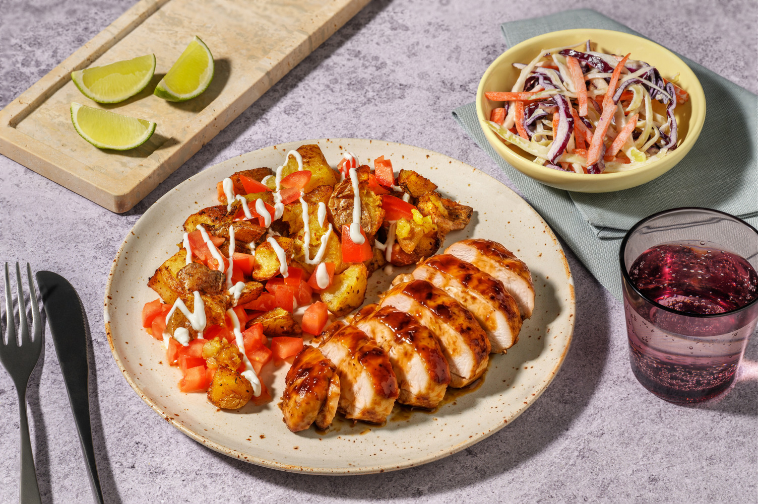 Chipotle Chicken and Loaded Cheese Smashed Potatoes 