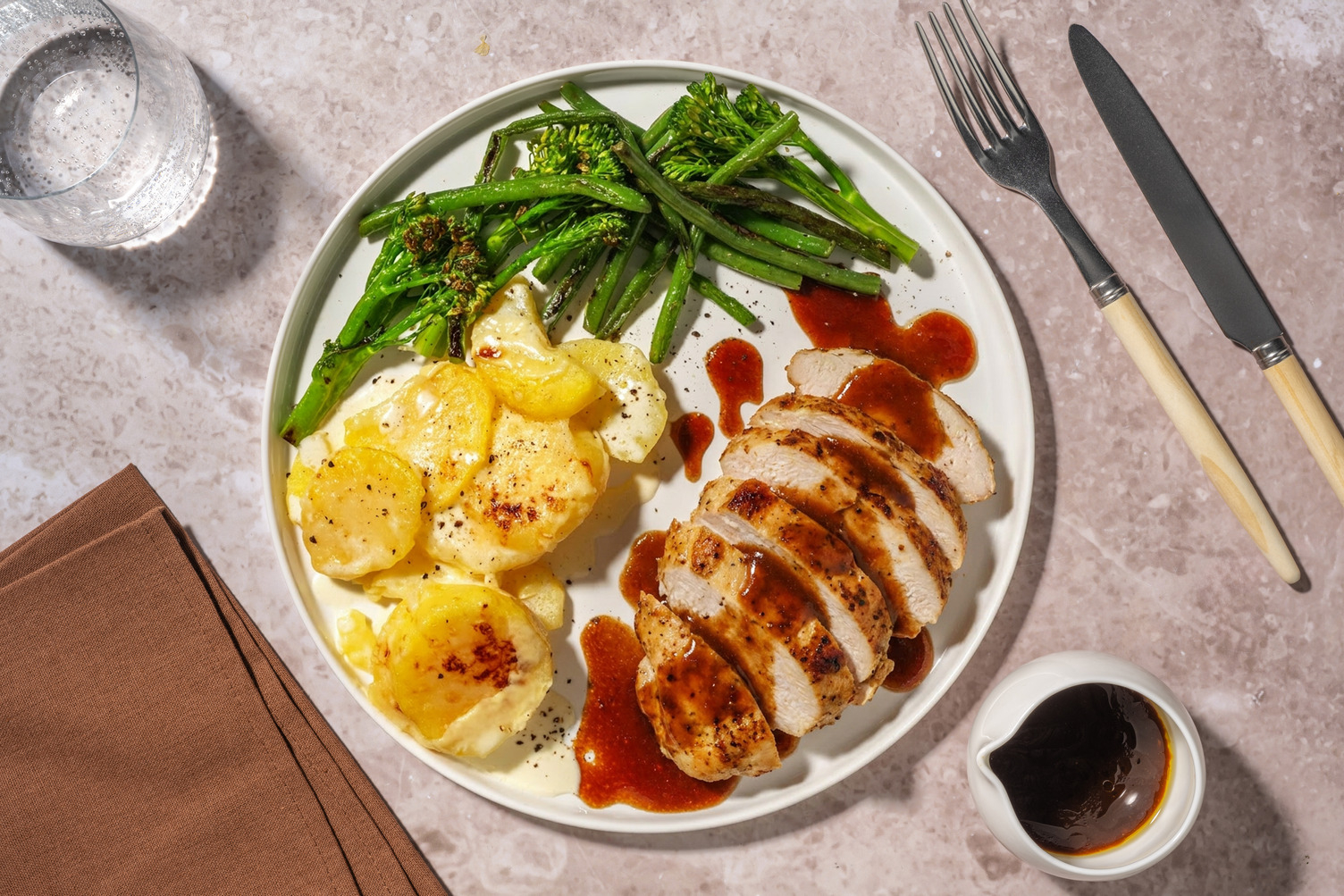 Sticky Mustard Chicken and Red Wine Jus