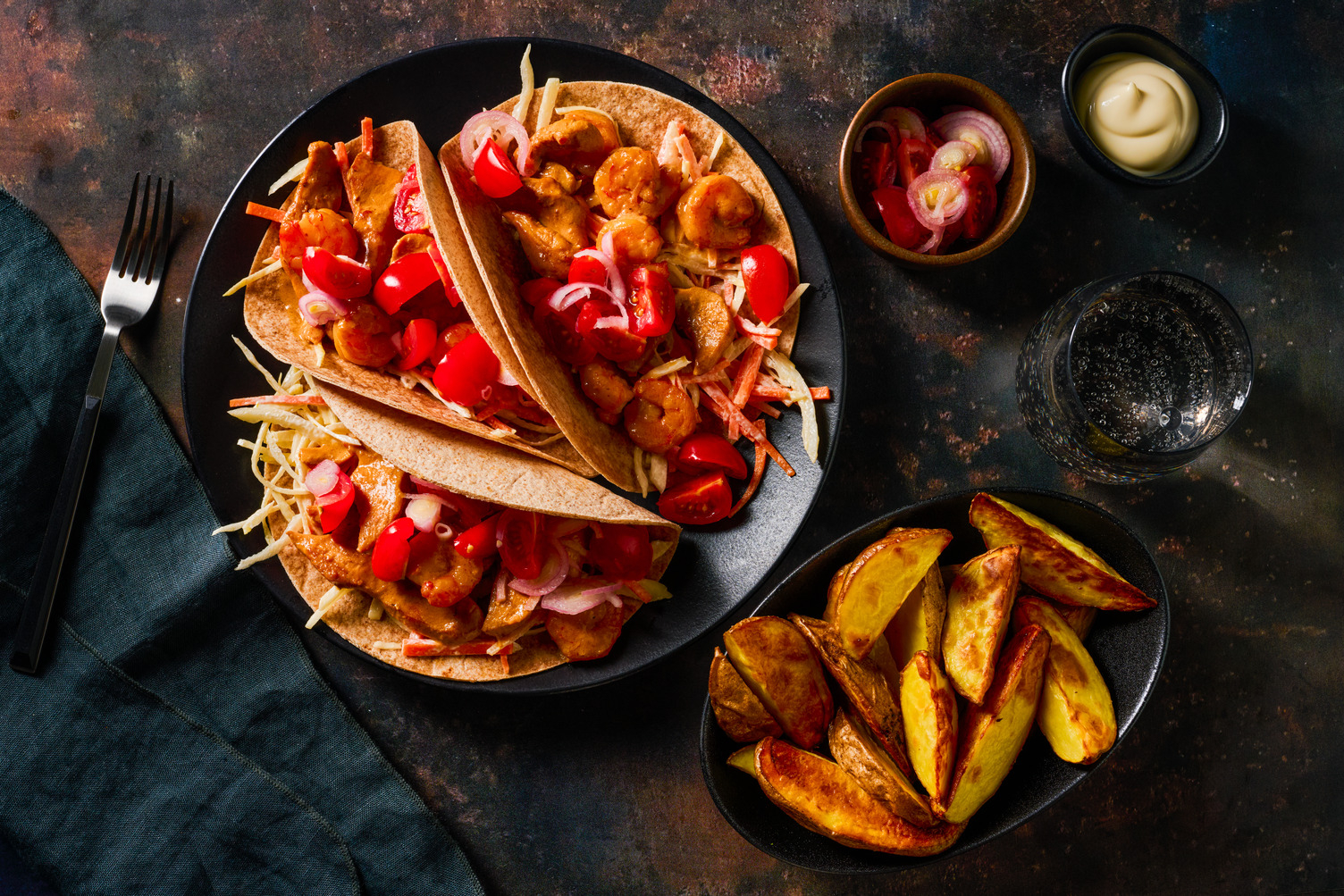 Satay Chicken and King Prawn Loaded Tortillas