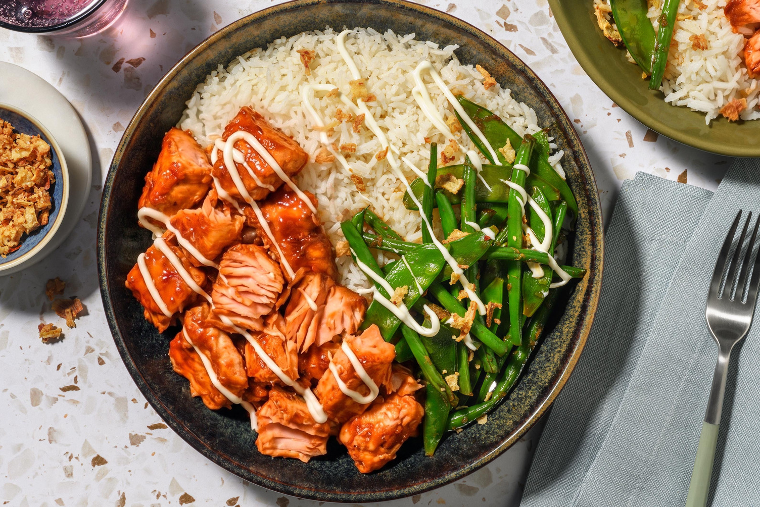 Honey Gochujang Flaked Salmon Rice Bowl