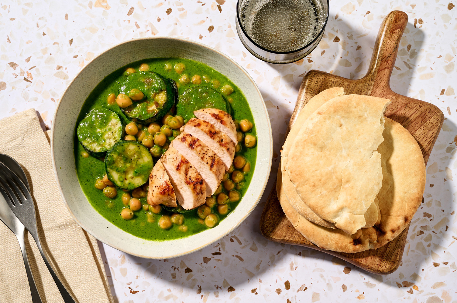 Roast Chicken Breast and Green Masala Braised Chickpeas