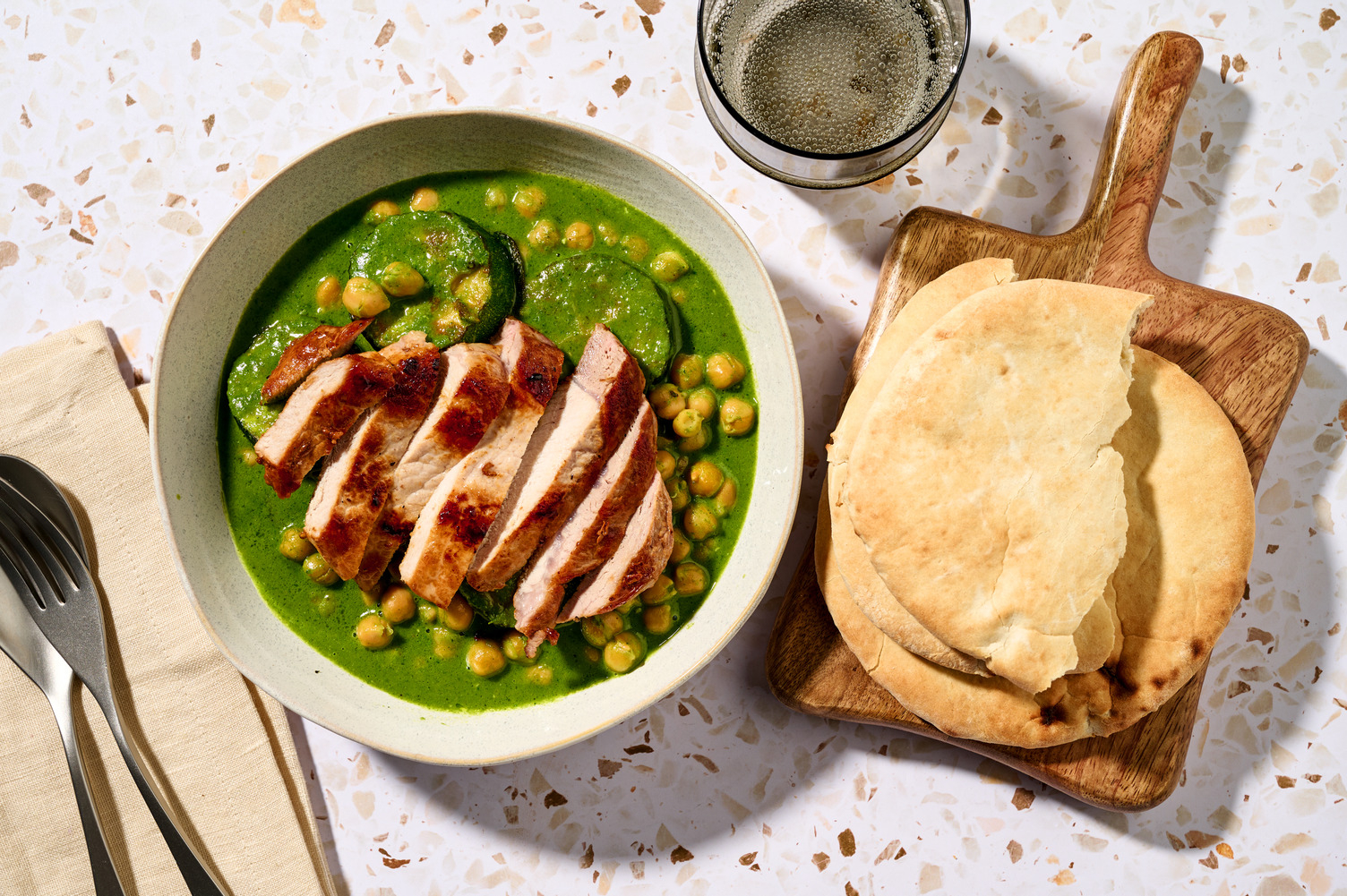 Roast Chicken Breast and Green Masala Braised Chickpeas