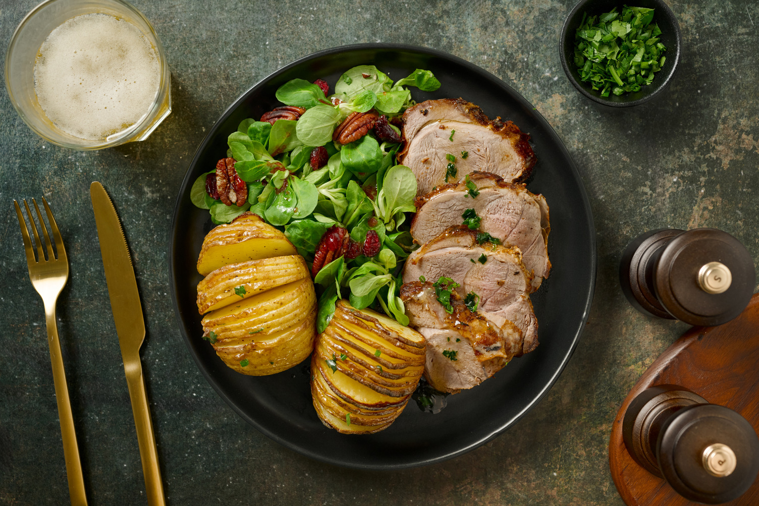 Zitroniges Bio-Rumpsteak & Hasselback-Kartoffeln