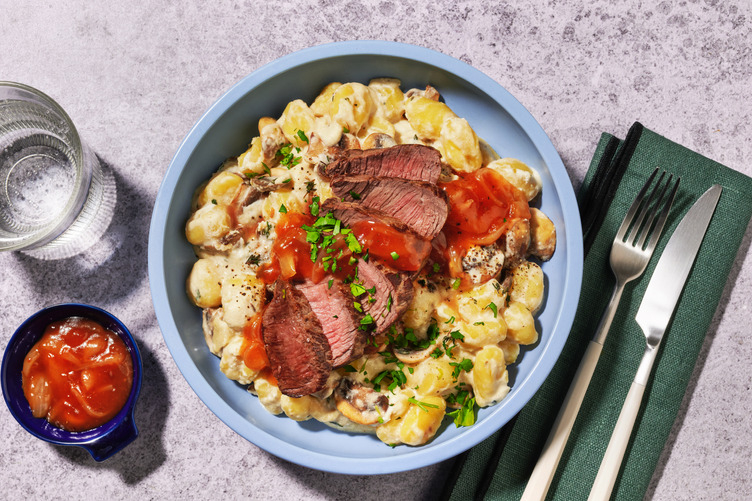 Gnocchi in Ziegenkäsesoße & extra Bio-Rumpsteak