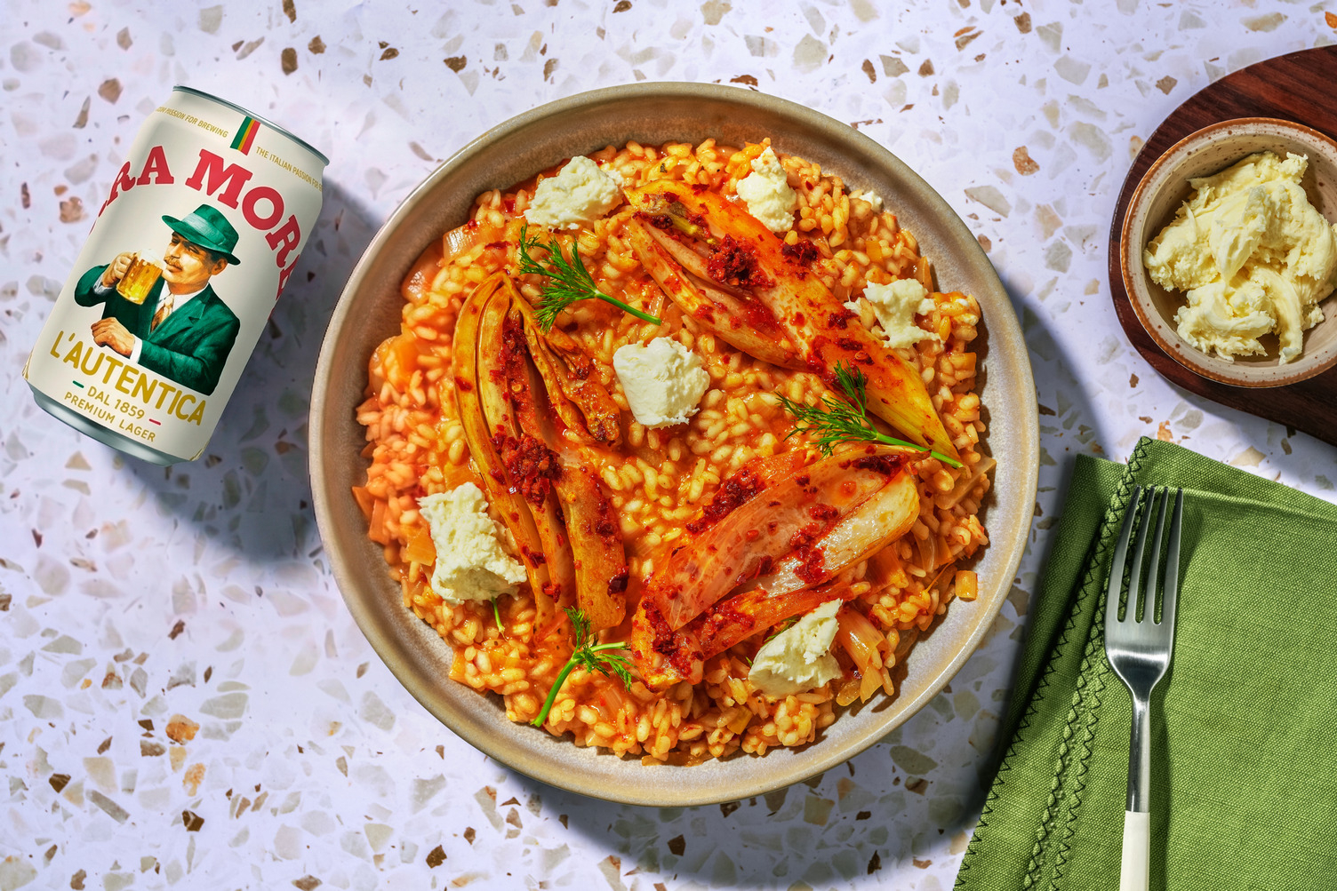 Nduja auf Risotto mit Fenchel