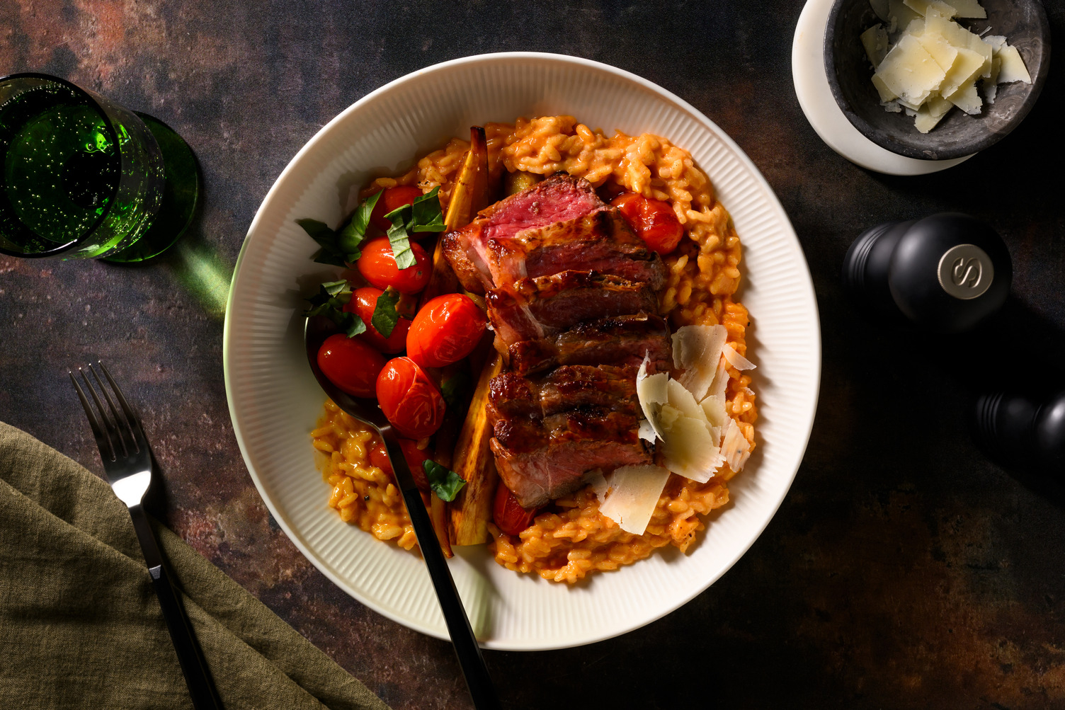 Entrecote op pikante risotto met gochujang