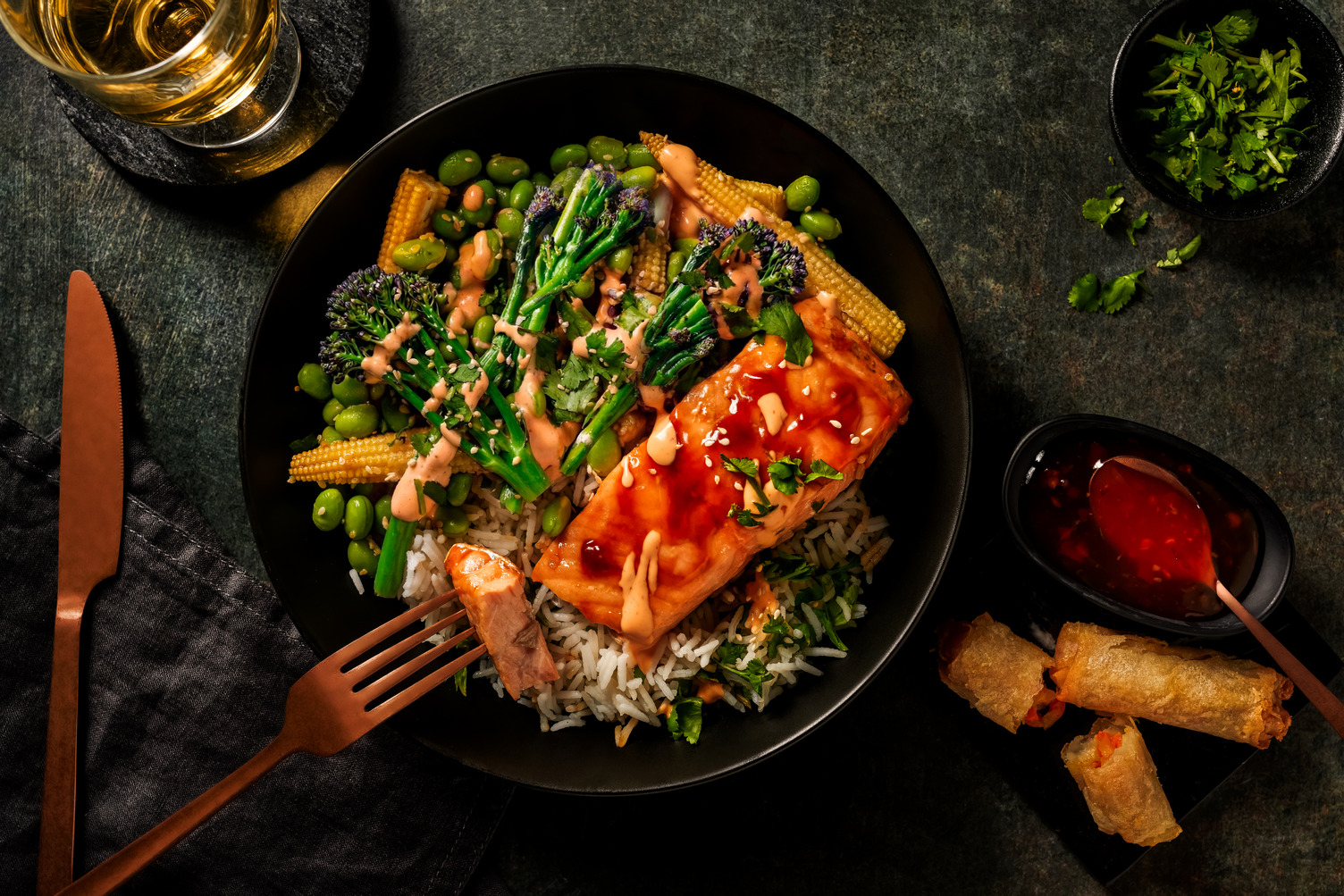 Teriyaki Glazed Salmon on Fragrant Coriander Rice