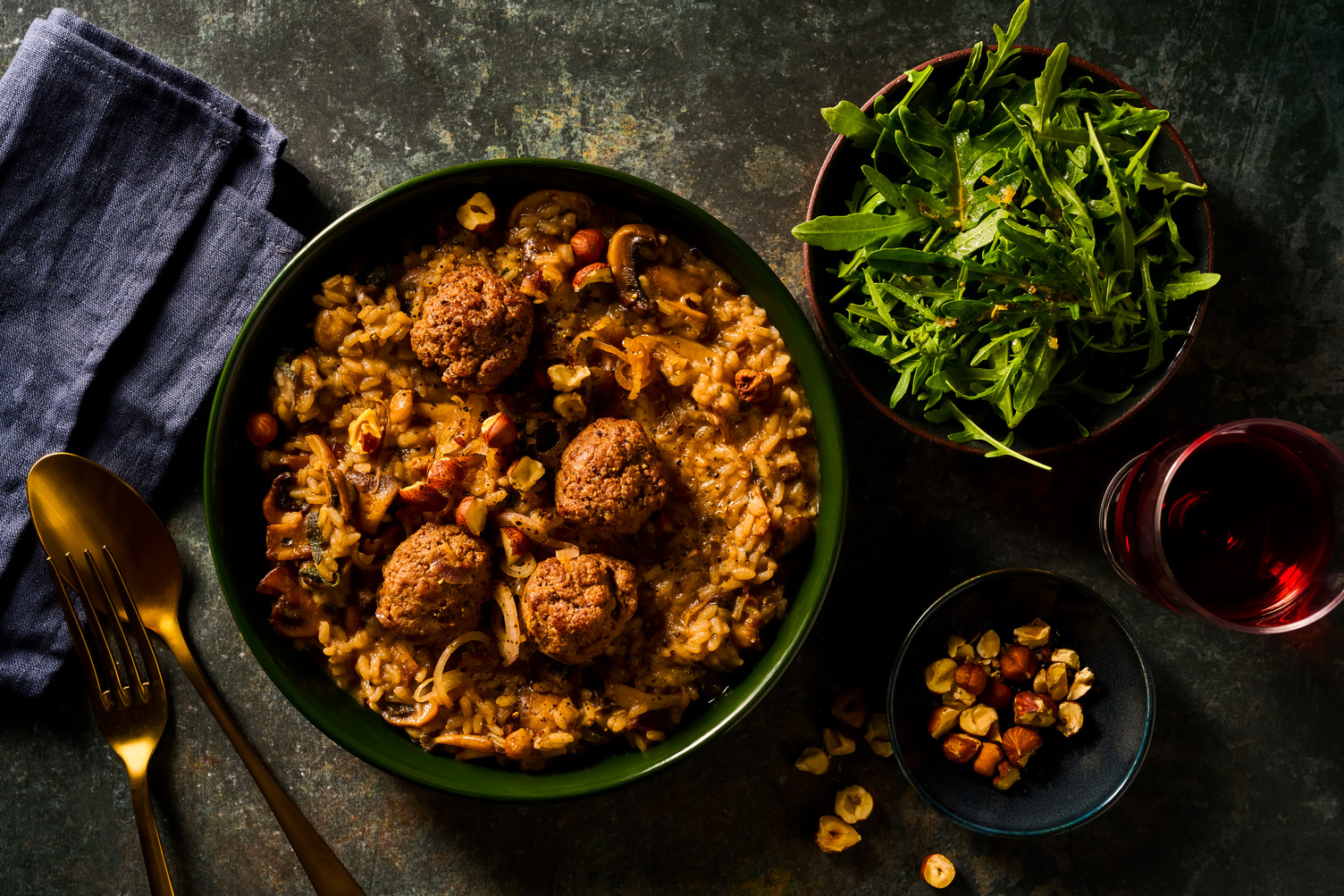 Boulettes de cerf & risotto aux champignons