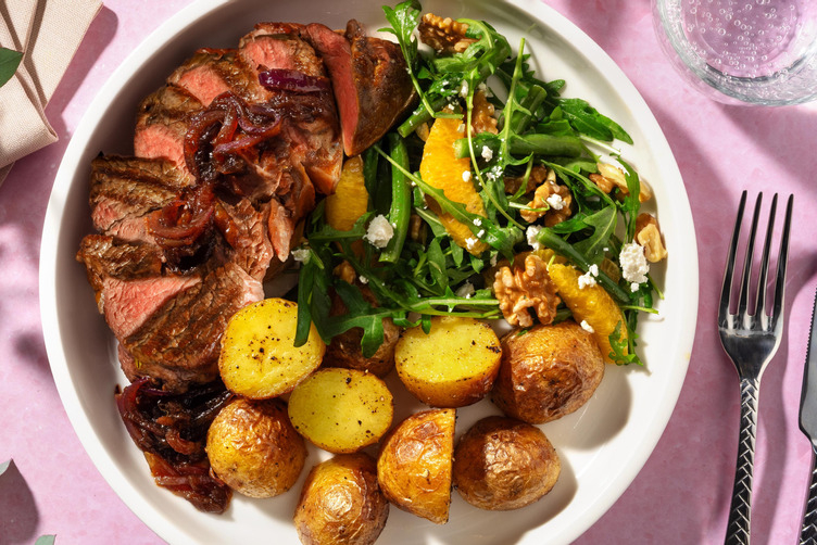 Bio-Rinderhüftsteak mit knusprigen Drillingen