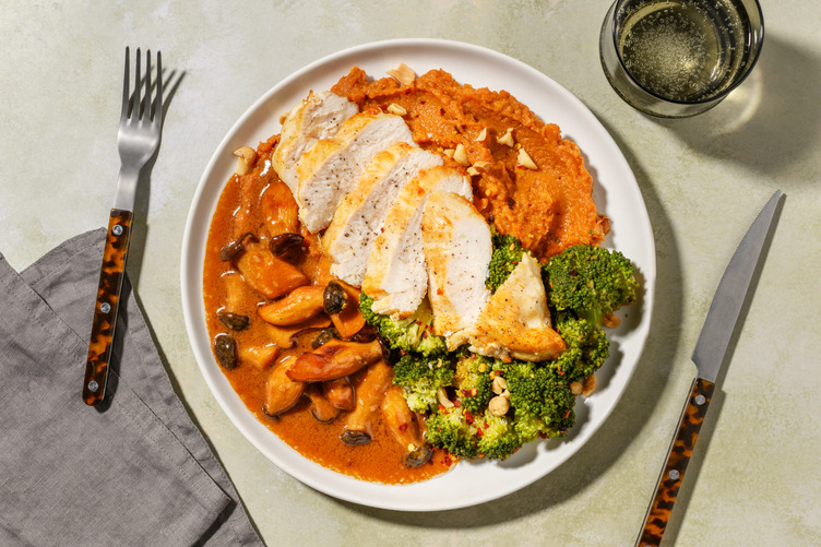 Miso-Limetten-Süßkartoffelstampf mit extra Bio-Hähnchen