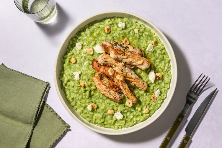 Frühlingsgrünes Risotto mit extra Bio-Schweinefilet 