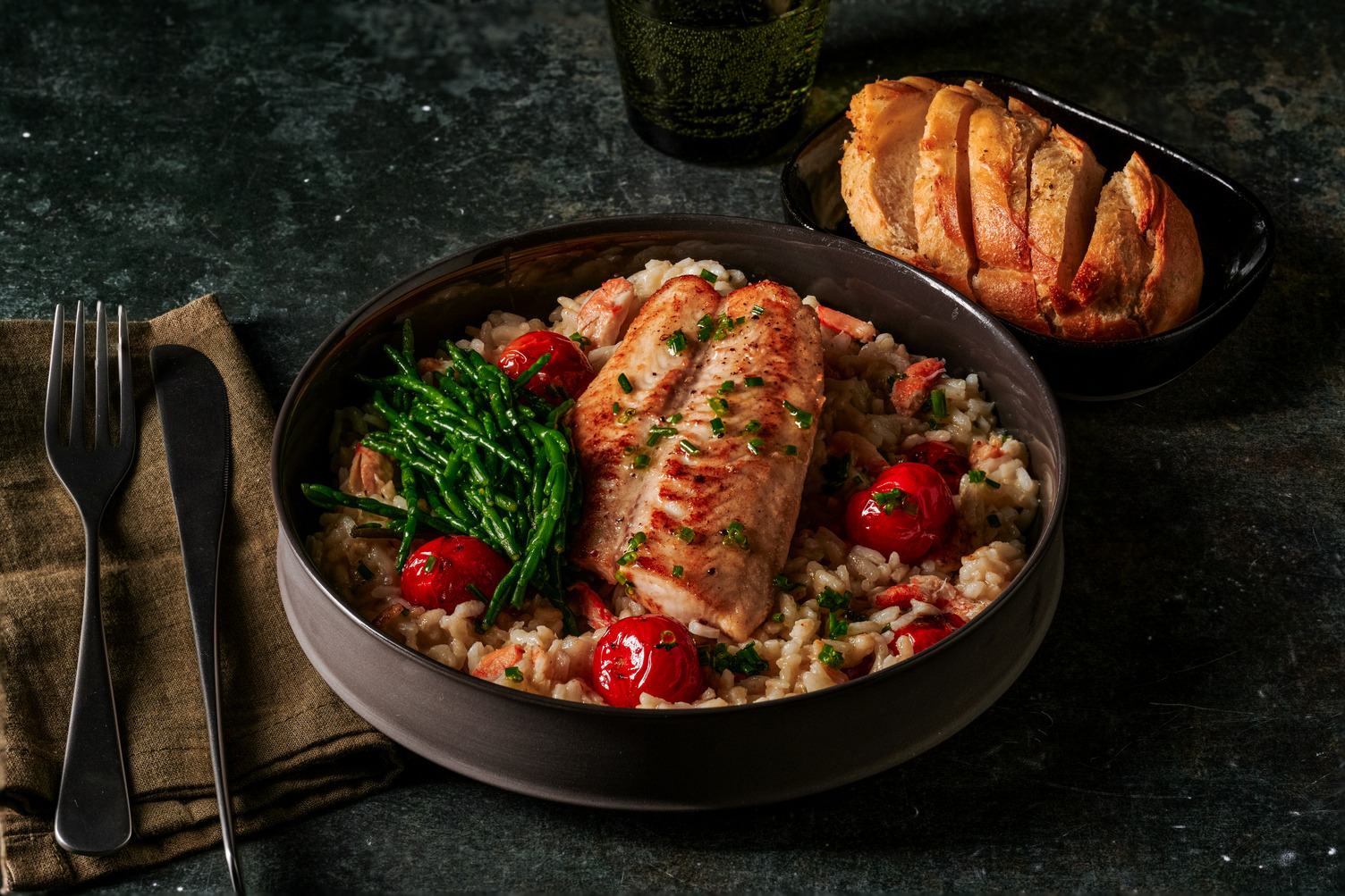 Seared Sea Bream on Orkney Crab and Tomato Risotto