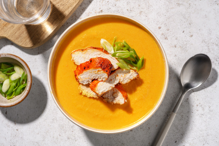 Süßkartoffel-Lauch-Suppe mit Bio-Hähnchen 