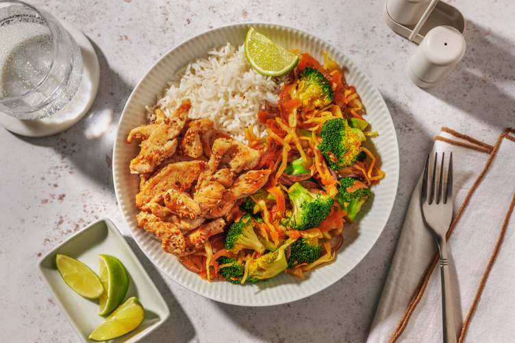 Stirfry mit Sesam-Bio-Hähnchenbruststreifen